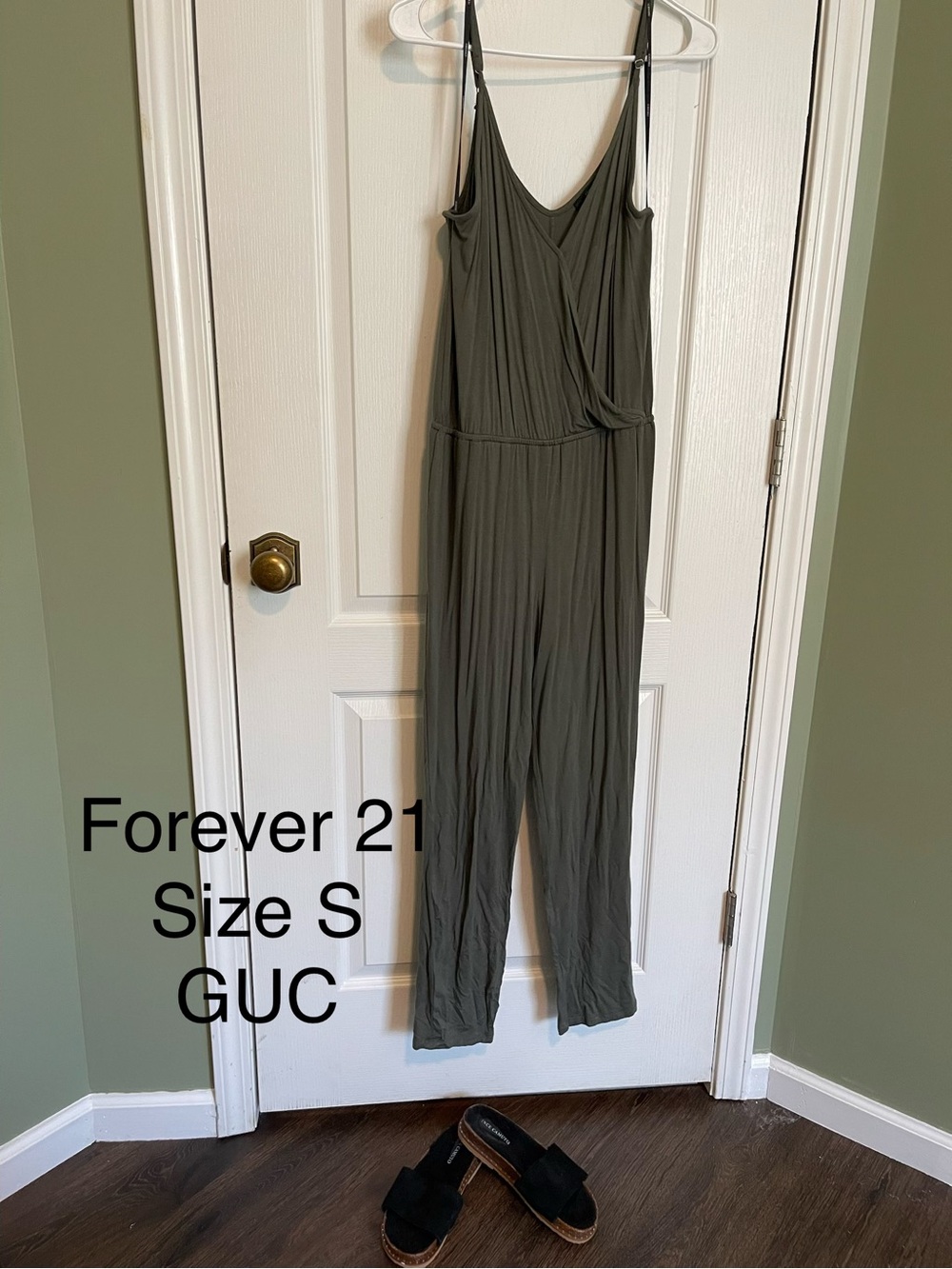 Forever 21 Olive Green Surplice Jumpsuit with Adjustable Straps